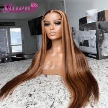 200%密度蜂蜜金棕色真人发混纺蕾丝前假发，13x4/13x6高密度渐变直发蕾丝假发，5x5预拔毛无胶挑染假发，4/27带婴儿发混纺假发 - S4/27 - 查看 3