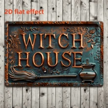 1pc 2D Vintage Witch House Iron Sign - Iron Wall Decor With Broom And Cauldron Design, Suitable For Halloween, Garage, Porch, Cafe, Bar, Man Cave, Living Room Or Garden Shop, Halloween Decoration - Multicolor - View 4