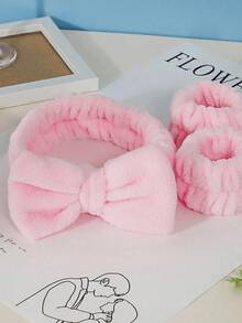 1pc Headband / 2pcs Wristband / 3sets Spa Headband, Makeup Headband, Facial Headband, Skincare Headband, Bow, Polka Dot, Spa Headband, Wristband, Women And Girls Hair Accessories Set - Multicolor - View 7