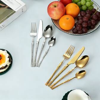 4/16/24 st. kniv-, gaffel-, sked- och dessertskedsset i rostfritt stål, lämplig för familjesammankomster, hotell, bröllop, souvenirer etc.
