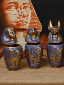 1/2/4pcs Ancient Egyptian Gods Canopic Jar Statue Resin Four Sons Of Horus Egyptian Statue Ornaments Hand Painted Egypt Collectible Decor Sculpture Replica,Indoor Decorative Items,Dog Memorial Urn,Indoor Pet Memorial Urn. - Multicolor - View 7