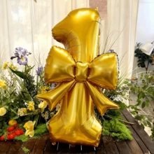 2个/套 32英寸粉色数字造型铝箔气球，带哑光蝴蝶结装饰，适用于生日派对、婚礼、户外活动、周年纪念、节日、感恩节、丰收季、情人节、圣诞节、派对庆典氛围营造和背景装饰 - 金色 - 查看 9