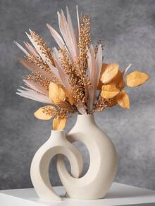 2pcs Ceramic Vase Set - Modern Wreath Shaped Vases, Creative White Flower Vases, Minimalist Style Decorative Vases, Suitable For Living Room, Entryway, Bookshelf, Fireplace, Centerpiece, Shelves, Room Decor (Please Note Product Dimensions)