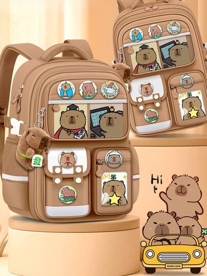 水豚儿童背包 - 可爱的小学生背包，符合人体工学的背部支撑，可调节肩带和顶部提手