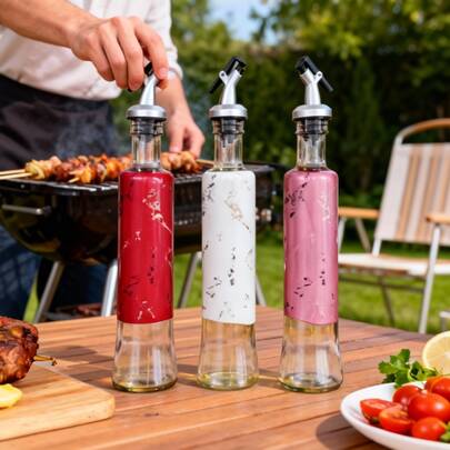 Botella de cristal para condimentos, dispensador de estilo japonés para uso doméstico, frasco hermético para salsa de soja, vinagre, licor, especias, relleno de botella de aceite de oliva, dispensador de salsa,Botella dispensadora de vidrio con tapón antigoteo, dispensador de aceite a prueba de fugas, fácil de limpiar, frasco de condimento para encimera