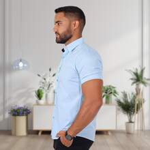 Men's Slim Fit Cotton Button-Down Dress Shirt - Baby Blue - View 2
