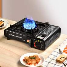 Estufa de Camping Portátil a Gas Butano  - Llama Azul Pura, 5 Niveles de Fuego, Diseño Antiviento y Delgado, para Olla Caliente, Barbacoa y Exterior - Negro - Ver 2