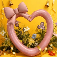 2pcs/Set Extra Large Pink Hollow Heart Foil Balloons, Paired With Matte Pink Bow, Suitable For Birthday Party, Engagement, Valentine's Day, Wedding Decoration Balloons, Valentine's Day Decoration Balloons - Multicolor - View 3