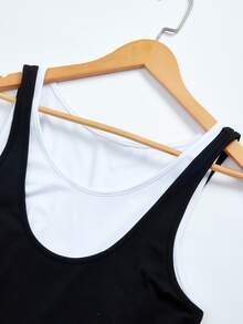 UREREM Minimalist Sleeveless Contrast Color 2 In 1 Tank Top, Fitted Slim Fit, Suitable For Commuting, Inner Layer Or Outerwear, 110G Knit Fabric - Black and White - View 5