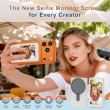 Vlog Selfie Monitor Screen For 17 Series And Android Phones, Wireless Magnetic Attachment With Built-In Speaker, Supports 4K/1080P HD Resolution, Comes With Remote Control, Suitable For Live Streaming And Vlog Shooting