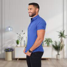 Men's Slim Fit Cotton Button-Down Dress Shirt - azul real - Ver 2