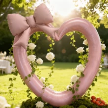 2pcs/Set Extra Large Pink Hollow Heart Foil Balloons, Paired With Matte Pink Bow, Suitable For Birthday Party, Engagement, Valentine's Day, Wedding Decoration Balloons, Valentine's Day Decoration Balloons - Multicolor - View 2