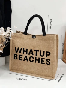 Túi tote vải lanh dung tích lớn, in họa tiết chữ "Beach", túi mua sắm cỡ lớn tiện dụng, túi xách tay quai vải lanh, túi đựng đồ đa năng, túi quà tặng cá nhân hóa, thích hợp cho du lịch, mua sắm, kỳ nghỉ, tựu trường, tụ họp, dã ngoại mùa hè, món quà người bạn đồng hành tuyệt vời nhất cho Ngày của Mẹ, sinh nhật, kỷ niệm, ngày lễ, tiệc tùng. - Nhiều màu - Xem 10