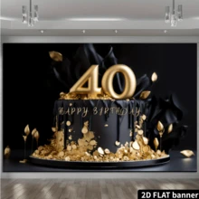 2D flacher 40. Geburtstag Banner Hintergrund, Schwarz & Gold 40. Geburtstag Kuchen Banner Hintergrund, 40. Geburtstags Party Fotografie Kulisse, 40. Alles Gute zum Geburtstag Banner, 40. perfekte Geburtstags Dekoration - Schwarz - Übersicht 4