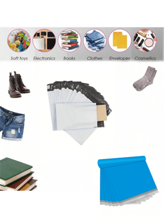 40个11*16.53英寸不透明塑料邮寄袋，配有自粘封口胶带和强力胶带，20个白色和20个蓝色，适用于返校礼物包装/邮寄、办公邮件包装
