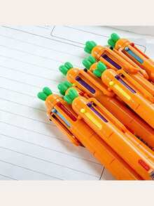 Caneta Gel Retrátil com Formato de Cenoura 6 em 1, Tinta Preta de Secagem Rápida 0,5mm, Corpo de Plástico Leve, Escrita Suave para Escritório, Diário e Presente para Amantes de Gatos, Papelaria Novidade, Design Criativo, Material Durável, Ideal para Trabalhadores de Escritório - Multicolorido - Visão 2