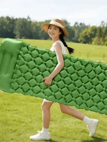 1pc Portable & Practical Diamond Pattern TPU Inflatable Air Mattress. Features Include: Foot-Operated Inflation, Easy To Inflate And Compress For Storage; Thick & Breathable Design; Diamond Pattern; Red Button Detail. Suitable For Hiking, Camping, Picnics, Short Road Trips And Other Outdoor Activities. A Comfortable Sleeping Pad, An Essential For Holiday Outdoor Travel. - Multicolor - View 9