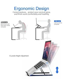 Ergonomic Laptop Stand, Adjustable Aluminum Alloy Foldable Portable Laptop Holder, 7-Level Adjustable Portable 3-Fan Cooling Laptop Stand With Extendable Phone Holder, Suitable For Any Laptop