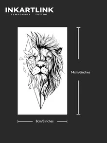 INKARTLINK 逼真几何混合风格狮头临时纹身贴纸 | 草本配方，持久15天 | 半永久性仿真纹身贴纸 | 防水防汗时尚个性化贴纸 | 动物肖像人体彩绘 | 音乐节派对必备