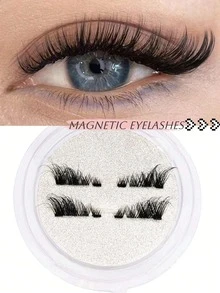 Waloshow 1 Pair Magnetic False Eyelashes, Half-Strip Style, No Glue Needed, Short Magnetic Eyelashes, Natural Cat Eye Makeup Effect, Reusable, Suitable For Eyelash Extensions, Ideal For Slouchy People, Beauty Bloggers, And Gifts - Half Eyelashes - View 1