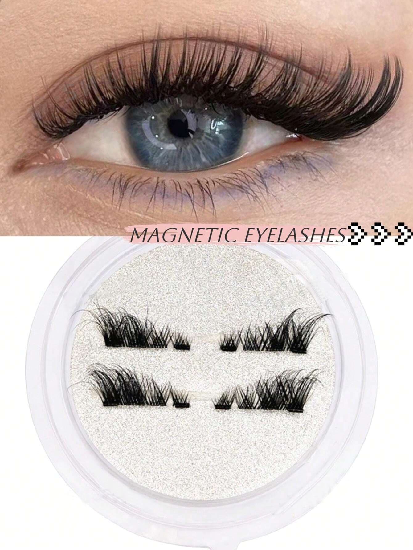 Waloshow 1 Pair Magnetic False Eyelashes, Half-Strip Style, No Glue Needed, Short Magnetic Eyelashes, Natural Cat Eye Makeup Effect, Reusable, Suitable For Eyelash Extensions, Ideal For Slouchy People, Beauty Bloggers, And Gifts - Half Eyelashes - View 1