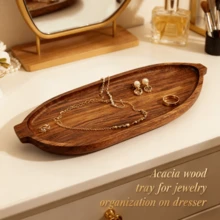 High Quality Wooden Jewelry Display Tray - Acacia Wood Ring, Earring, Bracelet, Necklace Stand, Elegant Presentation For Your Best Creations, Jewelry Tray - Brown - View 7