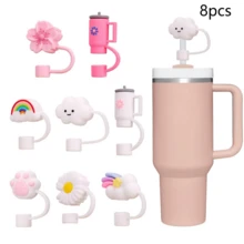 8个装吸管套，适用于杯子，硅胶花朵吸管盖，兼容30盎司和40盎司的杯子，10毫米吸管头套，适用于杯子配件 - 櫻花吸管蓋 - 查看 12