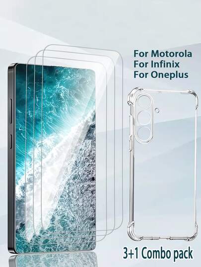 [3 HD-skal i silkscreen-format + 1 transparent fallsäkert skal] ​​Detta kombinationsskal är kompatibelt med -, Transmission- och OnePlus-telefoner, inklusive G Play (2025), G82, Infinix NOTE 40X 5G, Hot 50 4G, OnePlus Nord N100 och 13R 5G.
