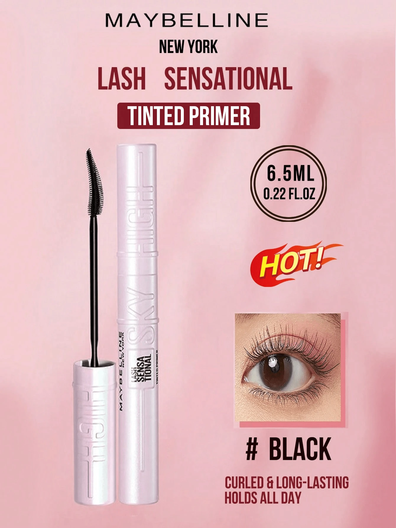 Maybelline SKY HIGH LASH SENSATIONAL Long-lasting Mascara #BLACK 6.5ML/0.22FL.OZ, One Swipe Sky-High Curl & Voluminous Length, Long-Lasting Waterproof Smudge Proof Holds Alloth, Dual Sided Brush Combtec Separates Lasting Waterproof Smudge Proof Holds Alloth, Dual Sided Brush Combtecs parates Lash 3 Step Easy Application for Daily Commuting All Day Curly Lashes,Essencial Item for Daily Makeup - 美寶蓮撐得膏(黑色) - 查看 1