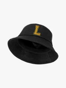 1顶儿童黑色字母图案个性化遮阳帽，26个字母可选，时尚简约轻便渔夫帽，适合男孩女孩春夏户外活动，可作为生日/节日实用礼物 - 黑色 - 查看 30