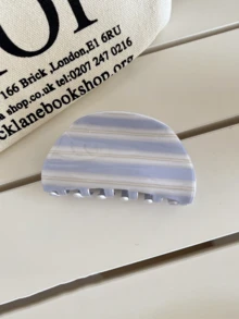 1个韩式蓝咖啡条纹亚克力发爪夹，复古优雅发饰，适用于丸子头、马尾辫，多功能发圈，沙滩发夹，夏季穿搭 - 彩色 - 查看 2
