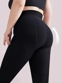 1件装女士200克加厚保暖绒面打底裤，时尚简约冬季保暖绒裤袜（适合5-15°C） - 黑色 - 查看 8