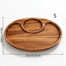 Nordic Minimalist Wooden Serving Tray, Made Of Solid Hardwood, Built-In Cup Holders/Dipping Sauce Compartments - No Assembly Required, Dishwasher - Suitable For Home, Restaurant, Wedding, Picnic Party, Patio, Catering - For Cheese, Appetizers, Steak, Desserts - Can Be Used As A Service Tray, Tiered Ramadan Decor Tray, Restaurant Serving Platter, Rustic Wooden Platter, Charcuterie Board, Kitchen Accessory - Brown - View 4