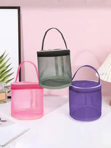 1pc Hand Knitting Tool Storage Bag, Knitting Crochet Thread Storage Bag, Mesh Wool Storage Bag, Zipper Knitting Organizer Bag With Hole, Portable Knitting Tool Storage Bag, Hand Washable