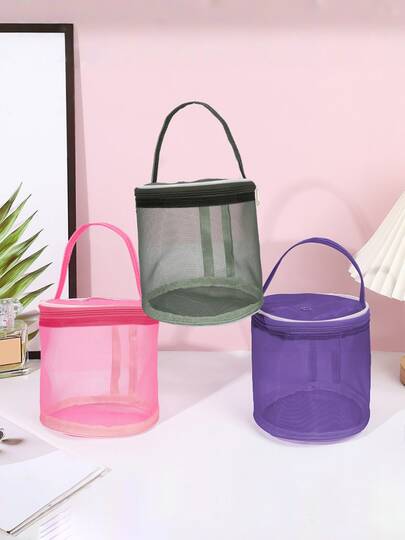 1pc Hand Knitting Tool Storage Bag, Knitting Crochet Thread Storage Bag, Mesh Wool Storage Bag, Zipper Knitting Organizer Bag With Hole, Portable Knitting Tool Storage Bag, Hand Washable