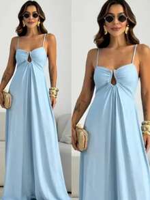 Women's Modern Casual Long Dress With Cutout Tank Top, Summer Party, New Year's Eve/Carnival 2026/, New Arrivals, Evening, Wedding - 淺藍色 - 查看 2