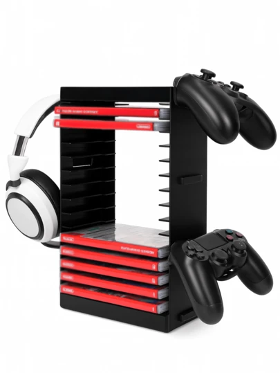 电子游戏光盘收纳塔架 – 通用型立式游戏盒整理架，适用于 / / PS3、 Series X / Series S / One 和 Switch | 耐用 ABS 材质，可堆叠游戏架，节省空间，适用于游戏室布置、桌面整理和收藏展示