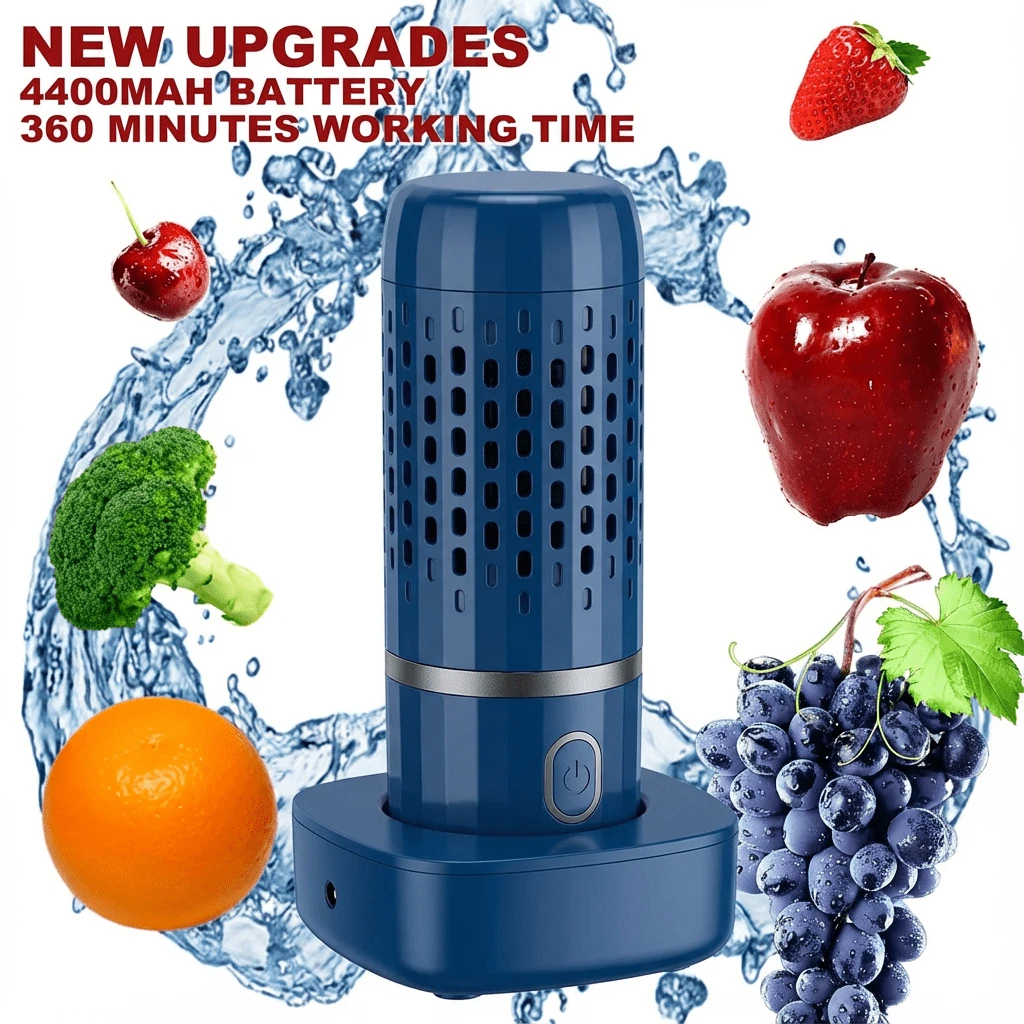 Portable Fruit And Vegetable Purifier, USB Smart Wireless Charging, Compact Capsule Design, Dual-Core Reactive Oxygen Ion +5 Minutes Fast Cleaning, Suitable For Fruit, Grain, Meat Disinfection, Large-Capacity ABS Plastic Cleaning Tools, Modern Kitchen High-Quality Tools, Fashionable Kitchen Gadgets, Multifunctional Household Appliances, Easy To Carry