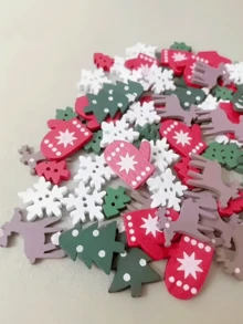 20/30/40/50 buc. nasturi din lemn pentru Crăciun, decorațiuni DIY asortate pentru confecționarea de felicitări, scrapbooking, decorare - modele mixte de fulgi de zăpadă, copaci, reni, mănuși