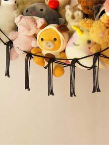 Stuffed Animal Storage Hammock Net,1PC-Ornament Hammock Macrame,Stuff Animal Storage Corner Hanging Net Holder,Mesh Hammock Fabric Ornament Organizer With Hooks,For Bedroom,Hanging Stuff Animal,Organizer Holder Large Size,Room Decor, Boho Valentine - 黑色 - 查看 3