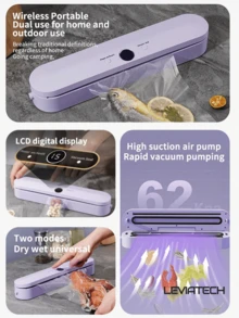 LEVIATECH 升级版智能 LED 显示屏封口机，USB 充电，锂离子电池，食物新鲜厨房收纳盒 | 现代厨房配件 | USB 充电设备，真空封口 - SJT-628 - 查看 3