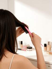 3/1件装发梳边缘控制梳撕裂梳塑料发梳尼龙蓬松梳三排沙龙理发家用倒梳梳，美发造型工具发饰 - 彩色 - 查看 6