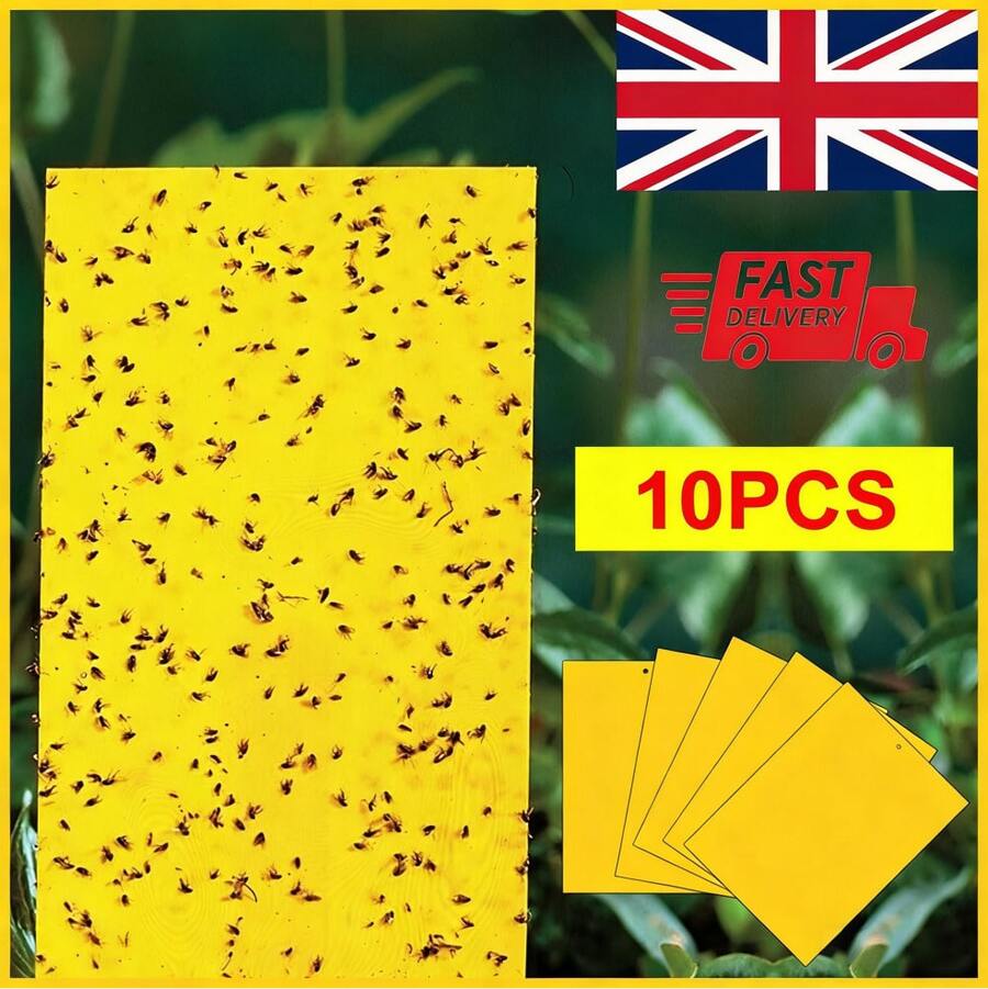 10 Pack Yellow Sticky Fly Trap Paper Fruit Flies Insect Aphids Glue Catcher Bug - Yellow - View 1