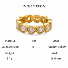 VKHK 1 件 18K 镀金不锈钢水滴心形锆石装饰单戒指，适合女性日常和婚礼佩戴，礼物 - 彩色 - 查看 16