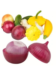 1pc Plastic Vegetable/Fruit Preservation Box, PP Material Onion/Garlic/Lemon Airtight Storage Container Set - Purple - View 4
