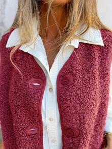 Plus Size Women Elegant Casual Front Button Pocket Vest Jacket, Suitable For Daily Commute - Hot Pink - View 2