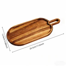 1pc Acacia Wood Tray With Handle - Serving Platter For Pizza, Bread, Cheese, Charcuterie, Fruit, Vegetables - Natural Wood/Brown Color, Snack Tray, Wooden Tray, Minimalist Design, Kitchen Supplies, Living Room/Bedroom & Ramadan Decor - Brown - View 15