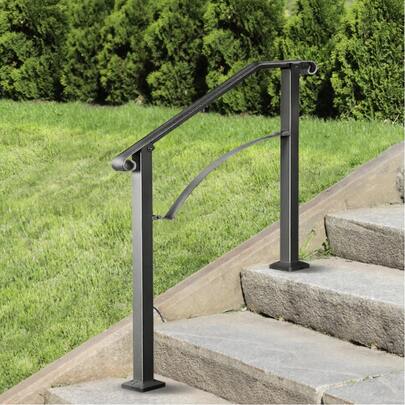 Treppengeländer Schmiedeeisen Eingangsgeländer Bogen Form geeignet für 2 bis 3 Stufen für außen Schwarz