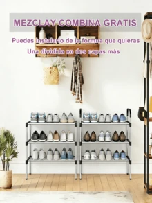 Caja de Almacenamiento Multifuncional para Zapatos de Acero Inoxidable de 4/5/6/7 Capas en Negro y Rosa - Estante de Zapatos con Manijas - Solución de Almacenamiento en el Hogar, Ahorro de Espacio, Rack Decorativo Ajustable para Dormitorio, Cocina, Baño, Alquiler, Entrada, Porche, Armario y Pasillo - Negro - Ver 7