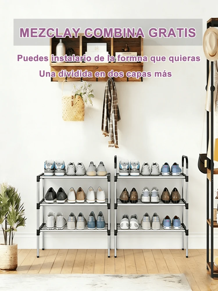 Caja de Almacenamiento Multifuncional para Zapatos de Acero Inoxidable de 4/5/6/7 Capas en Negro y Rosa - Estante de Zapatos con Manijas - Solución de Almacenamiento en el Hogar, Ahorro de Espacio, Rack Decorativo Ajustable para Dormitorio, Cocina, Baño, Alquiler, Entrada, Porche, Armario y Pasillo - Negro - Añade 6